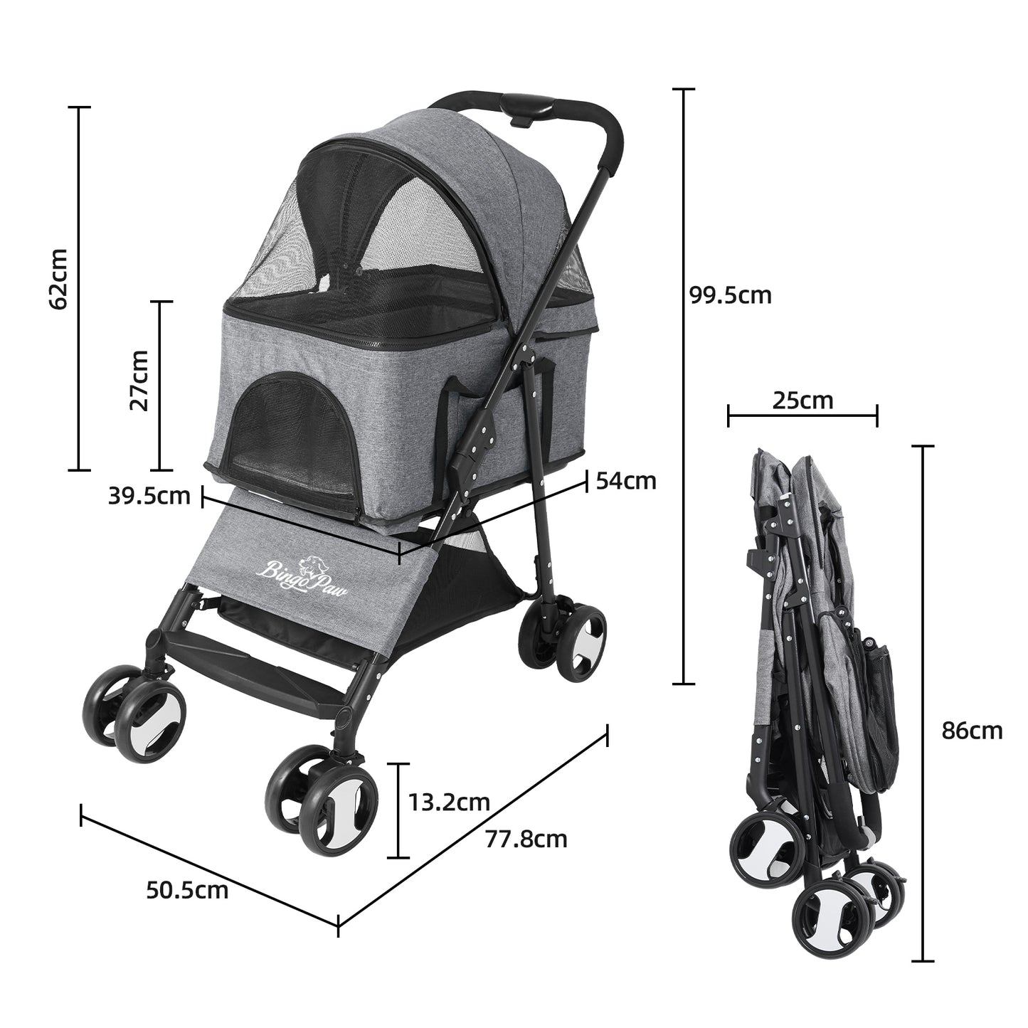 Large Pet Stroller - Foldable Dog Carrier with Rain Cover