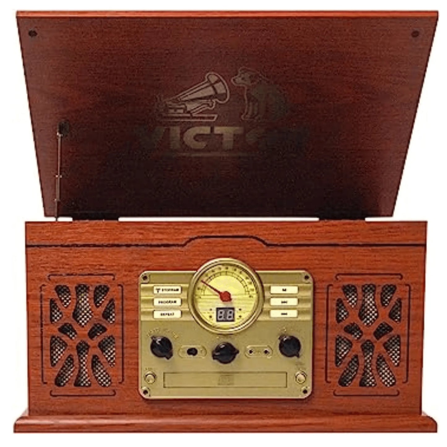 Victor State 7-in-1 Wood Music Center with 3-Speed Turntable & Dual Bluetooth