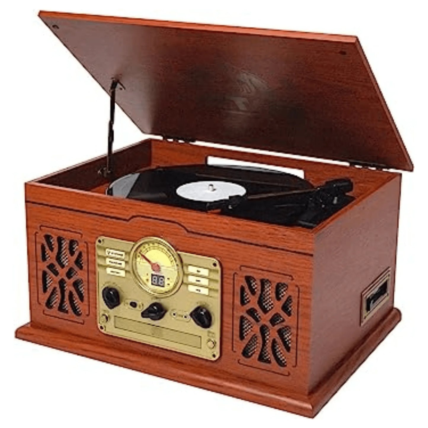 Victor State 7-in-1 Wood Music Center with 3-Speed Turntable & Dual Bluetooth