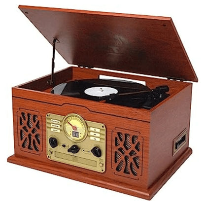 Victor State 7-in-1 Wood Music Center with 3-Speed Turntable & Dual Bluetooth