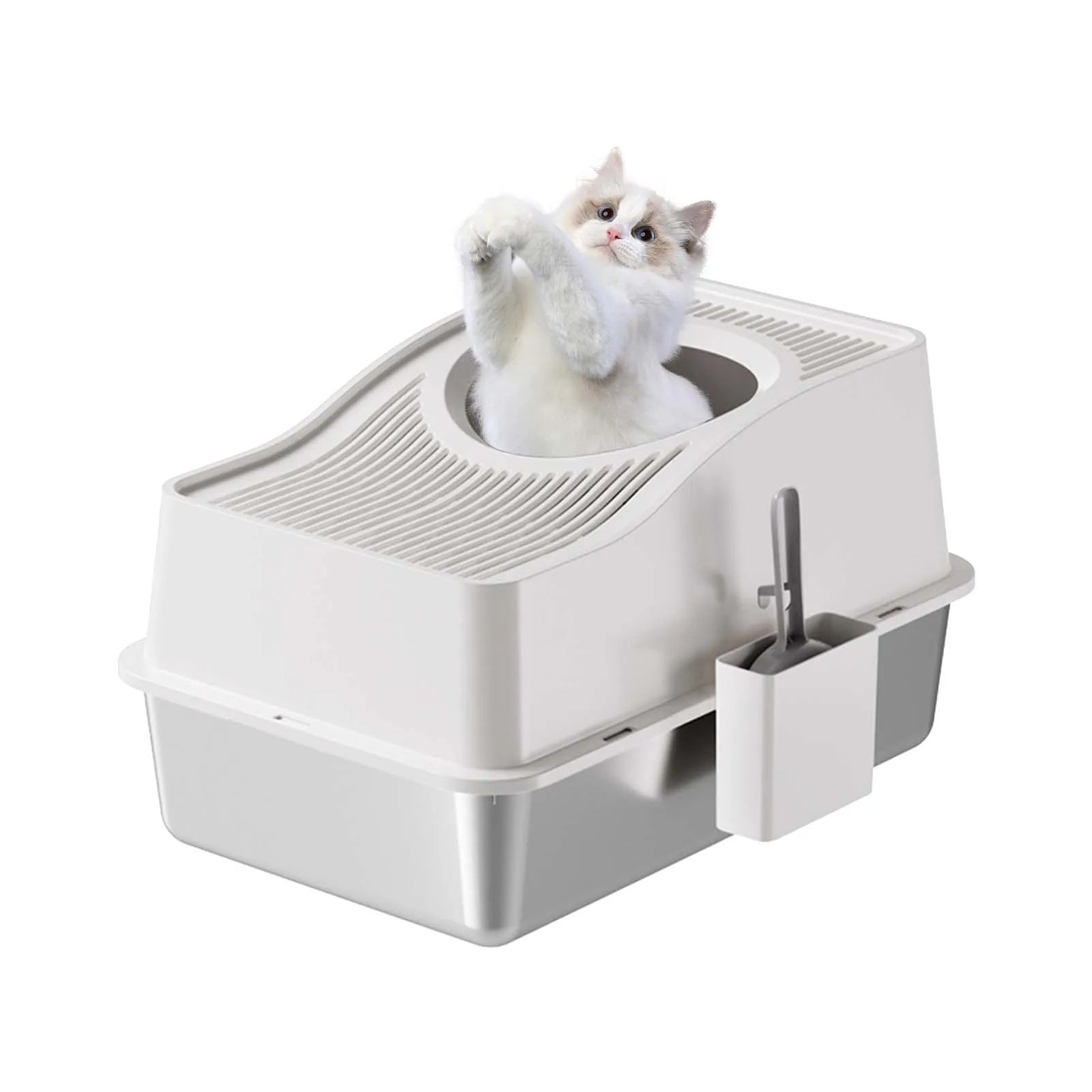 Stainless Steel Enclosed Cat Litter Box with Scoop & Mat