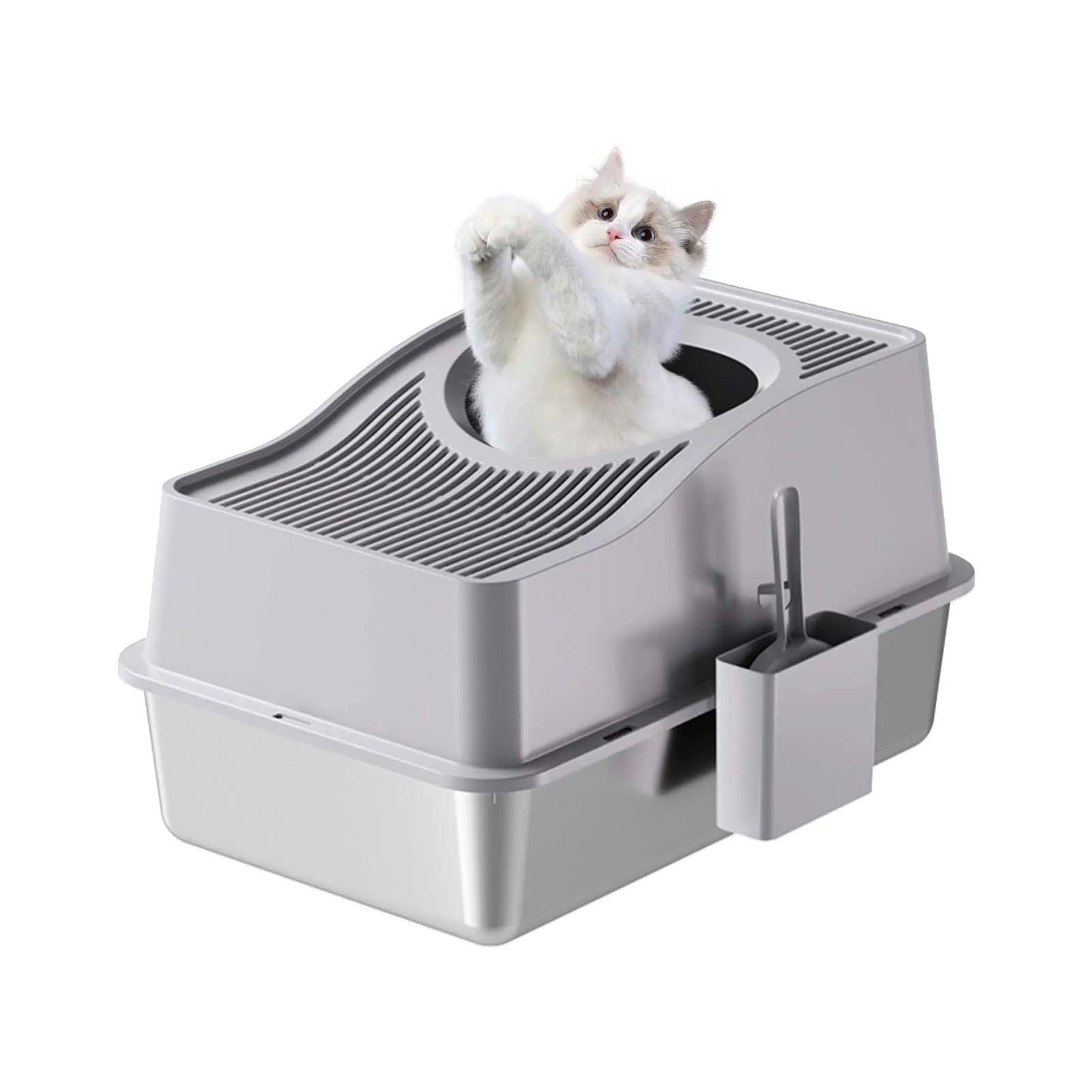 Stainless Steel Enclosed Cat Litter Box with Scoop & Mat