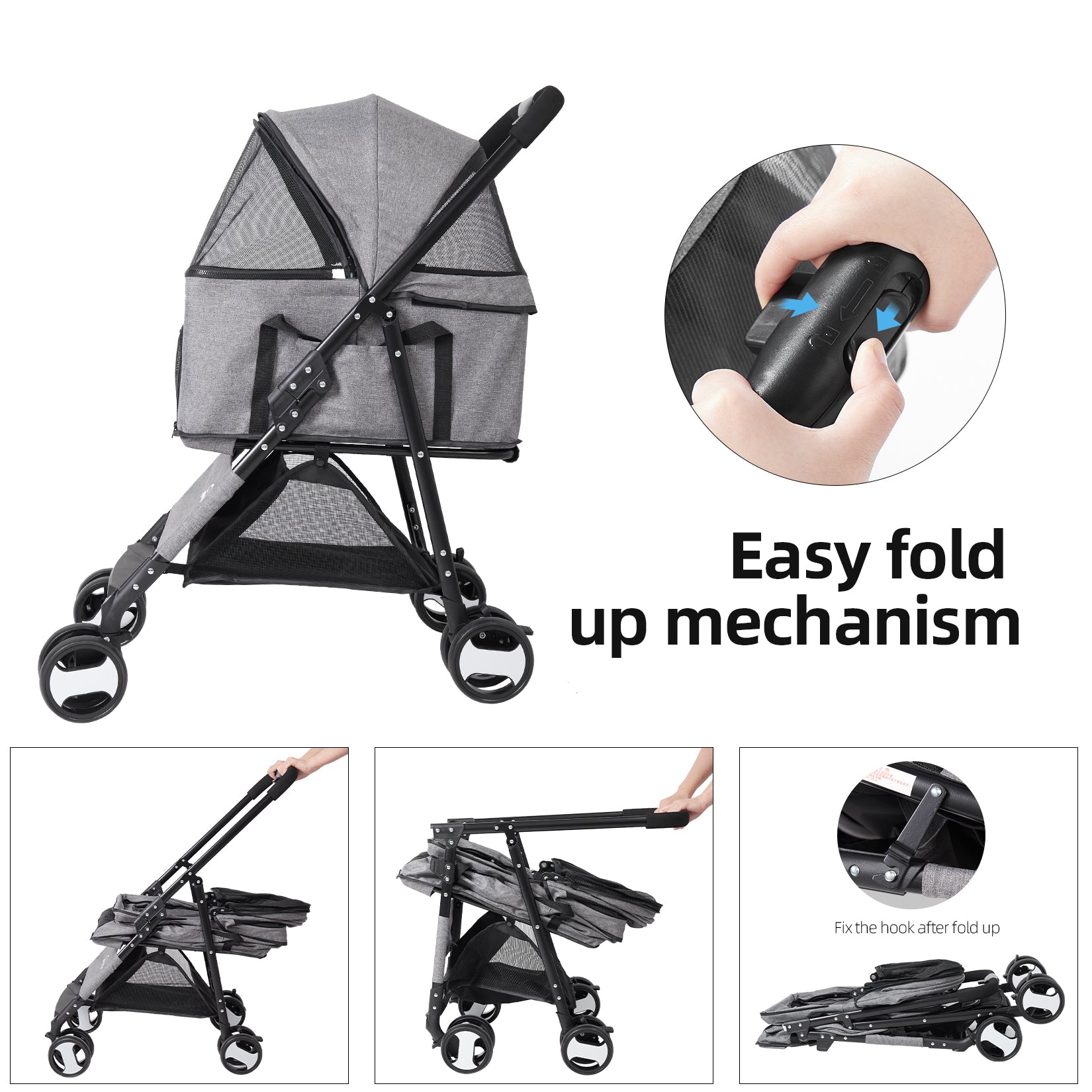 Large Pet Stroller - Foldable Dog Carrier with Rain Cover