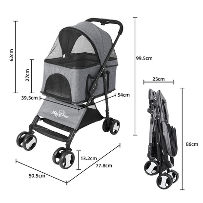 Large Pet Stroller - Foldable Dog Carrier with Rain Cover